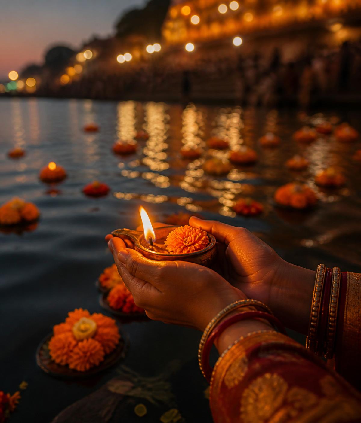Diya offering at the Ganges