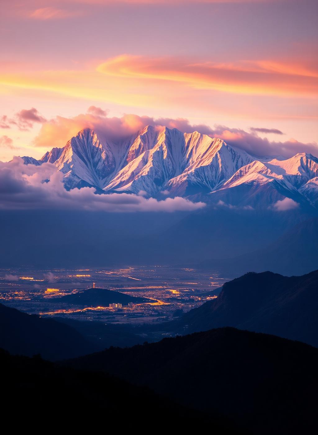Annapurna range at sunset over Pokhara valley, Nepal